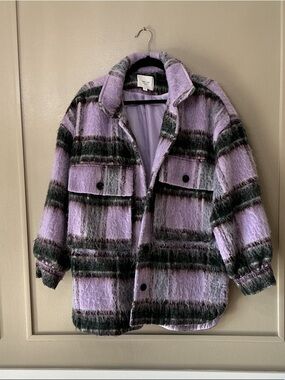 GREY LAB Lavender and Dark Green Fuzzy Plaid Jacket